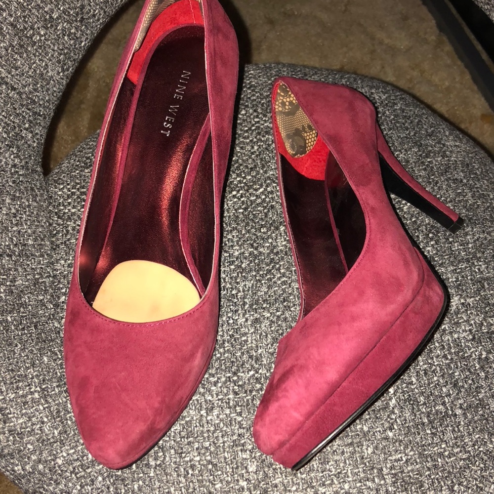 Wine Suede Nine West Platform Pumps
